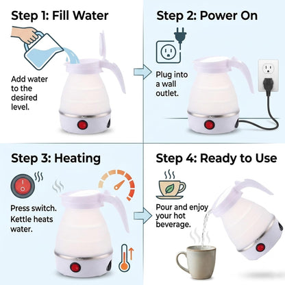 Step-by-step guide to using the white electric foldable kettle