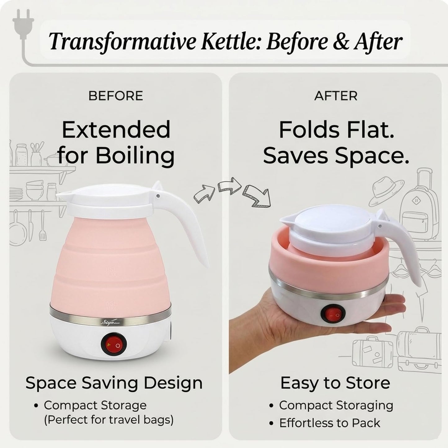 Step-by-step guide to using the pink electric foldable kettle