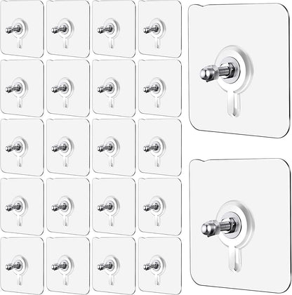 Self Adhesive Screw Hooks for Wall Without Drilling, Heavy-Duty Adhesive Wall Mount Screw Hook for Home & Office, Nail-Free Hanging, Waterproof, Transparent, Stainless Steel, Pack of 10 Hooks.