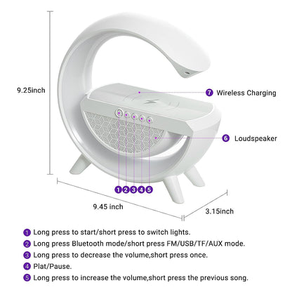 3 In 1 Multi-Function Bluetooth Speaker With Fast Wireless Charging | Plastic G-Shape Rgb Led Table Lamp For Home Decoration, Bedroom & Gaming Room