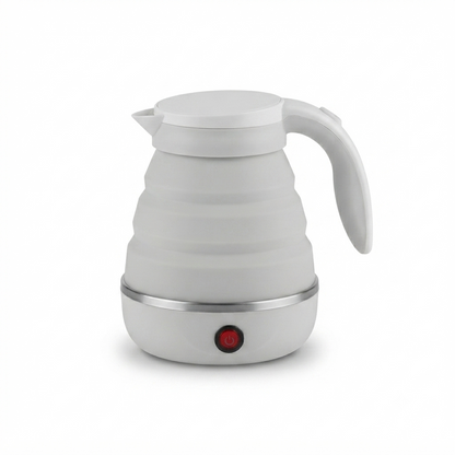 White electric foldable kettle on a plain background
