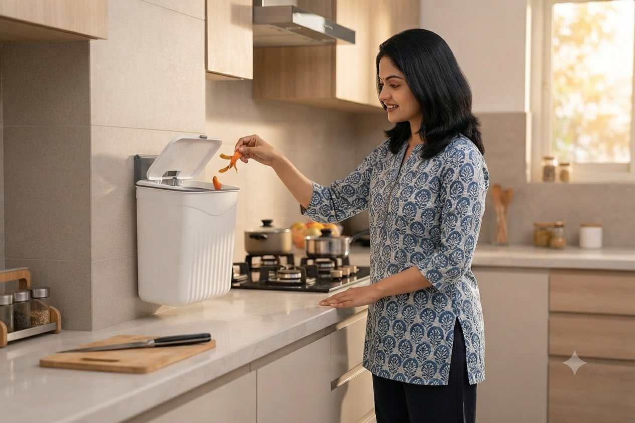 Wall mounted dustbin used in office