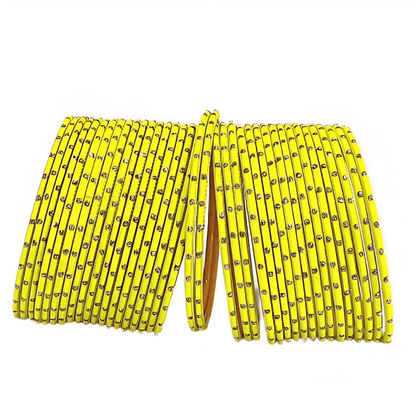 Lemon Textured Bangles with Golden Dots Metal Bangles Set of 48 Bangles