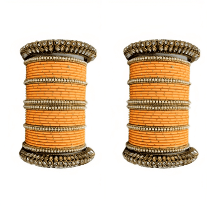 "Glamorous Set of 2 Brass and Metal Bangles with Shimmering Golden Dots – Perfect for Women"