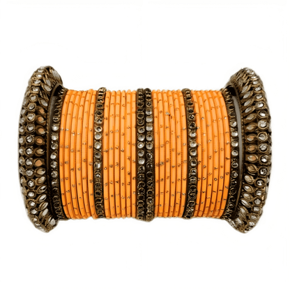 Embrace Elegance Oxidized Gold Metal Kada and Brass Stone Bangles Set for women