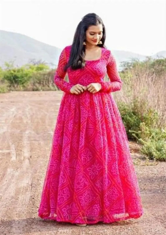 Bandhani Gown Pink