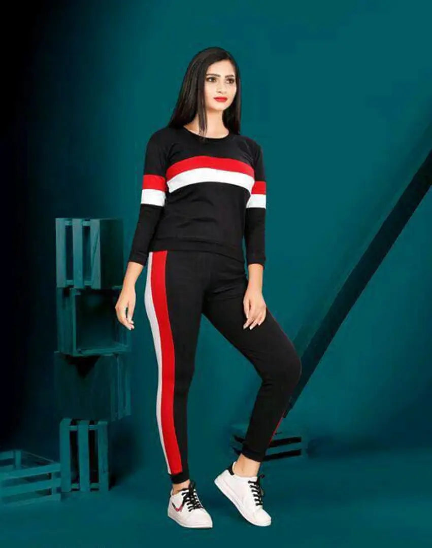 Solid Women Track Suit Black