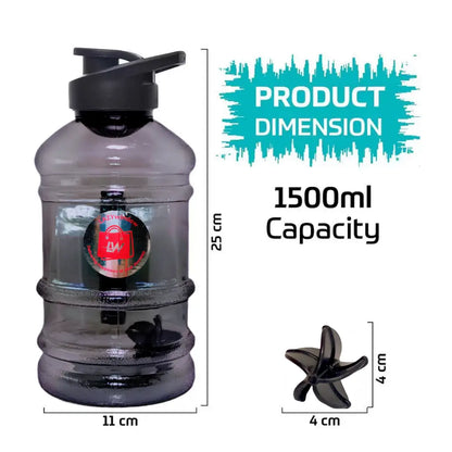 LAZYwindow 1.5L Premium Plastic Gym Shaker Bottle With Blending Ball Flip-top Cap With Anti Slip Handle 1500 Ml Shaker