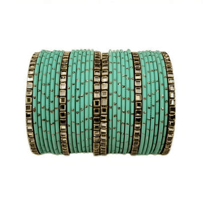 Brass Based Kundan Stone Kada with Golden Dots Texture METAL Bangles sets