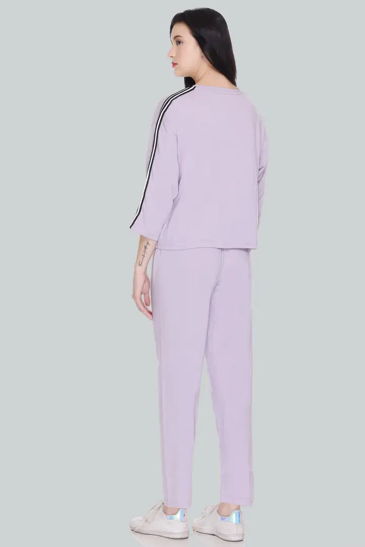 Elite Purple Cotton Blend Long Tracksuit For Women