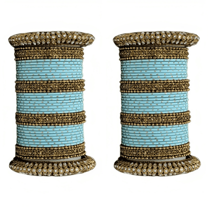 Oxidized Kada with Golden Dot Metal Bangles set of Women and Girls (Set of 2)