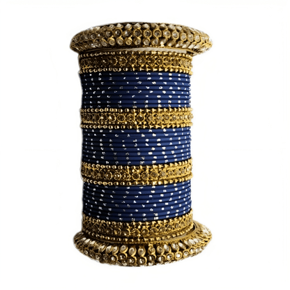 Radiant Golden Oxidized Kada with Matte Texture Golden Dot Metal Bangles Set