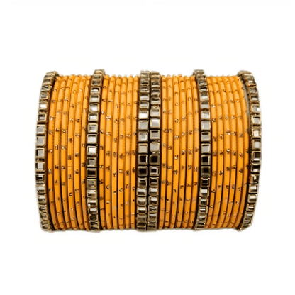 Brass Based Kundan Stone Kada with Golden Dots Texture METAL Bangles sets