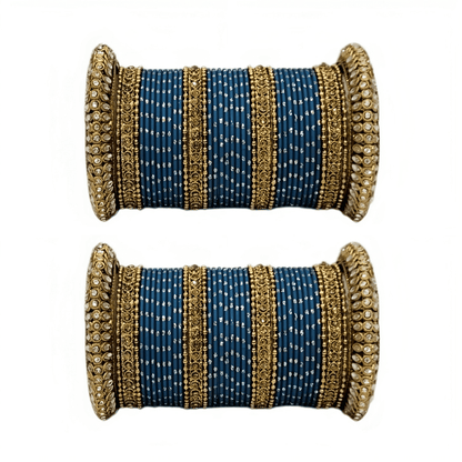 Oxidized Kada with Golden Dot Metal Bangles set of Women and Girls (Set of 2)