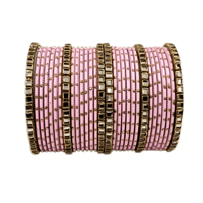 Brass Based Kundan Stone Kada with Golden Dots Texture METAL Bangles sets