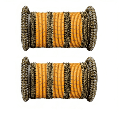 Oxidized Kada with Golden Dot Metal Bangles set of Women and Girls (Set of 2)