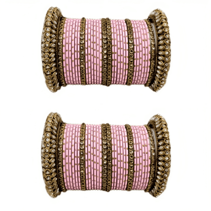 Golden Delight: Oxidized Metal Kada and Brass Stone Bangle Set of 2