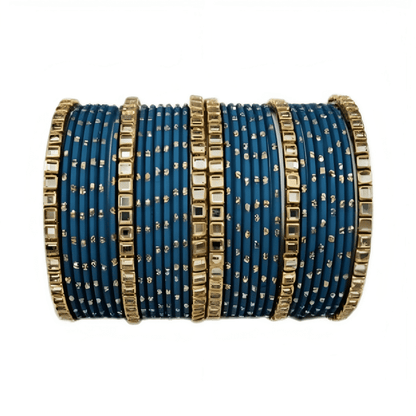 Brass Based Kundan Stone Kada with Golden Dots Texture METAL Bangles sets