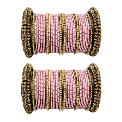 Set of 2 Golden Oxidised Kada with Matte Texture Dot Metal Bangles Set