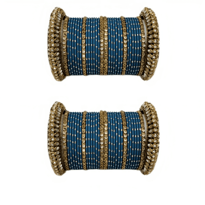 Golden Delight: Oxidized Metal Kada and Brass Stone Bangle Set of 2