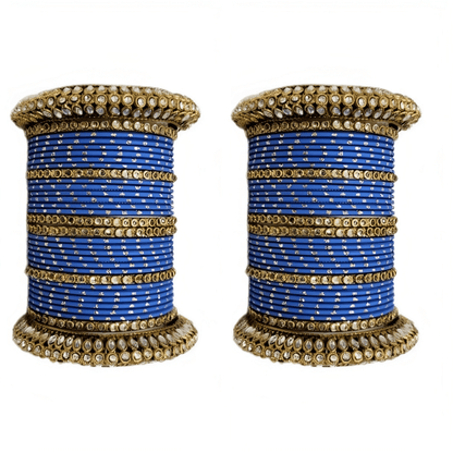 Pair of 2 Set Brass Stone Bangles with Golden Dots Matte Texture Metal Bangles"