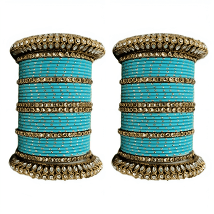 Pair of 2 Set Brass Stone Bangles with Golden Dots Matte Texture Metal Bangles"