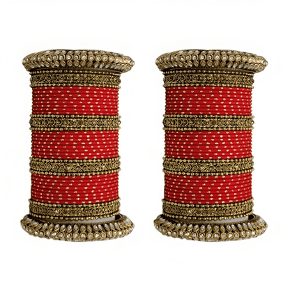 Oxidized Kada with Golden Dot Metal Bangles set of Women and Girls (Set of 2)