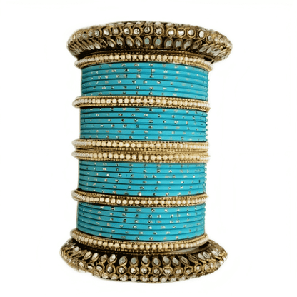 Graceful Oxidized Brass Kada with adorned Golden Dot Matte Texture Metal Bangles Set for women.