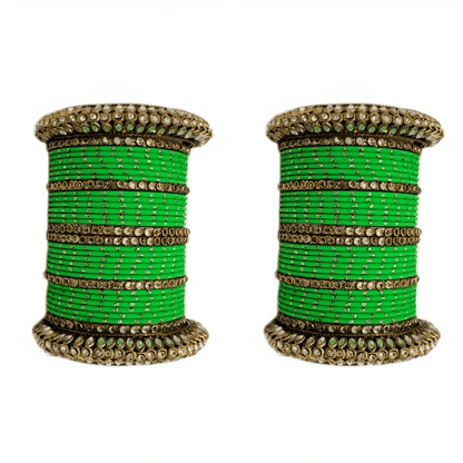 Pair of 2 Set Brass Stone Bangles with Golden Dots Matte Texture Metal Bangles"