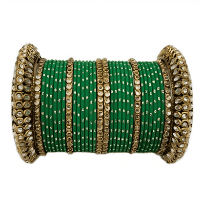 Embrace Elegance Oxidized Gold Metal Kada and Brass Stone Bangles Set for women