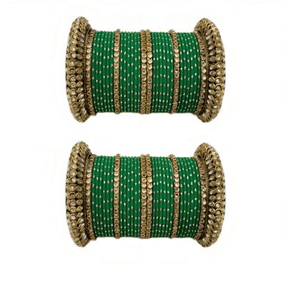 Pair of 2 Set Brass Stone Bangles with Golden Dots Matte Texture Metal Bangles"