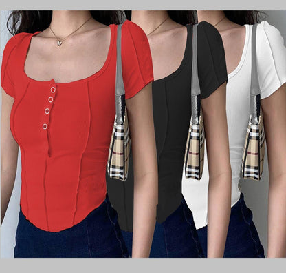 Clafoutis pack of 3 women new design button down crop top
