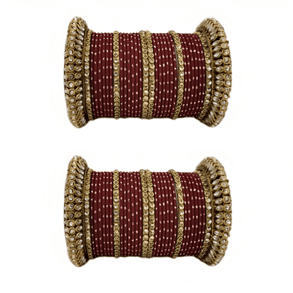 Pair of 2 Set Brass Stone Bangles with Golden Dots Matte Texture Metal Bangles"