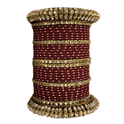 Embrace Elegance Oxidized Gold Metal Kada and Brass Stone Bangles Set for women