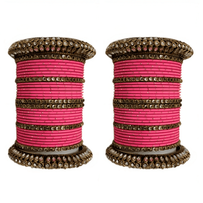 Pair of 2 Set Brass Stone Bangles with Golden Dots Matte Texture Metal Bangles"