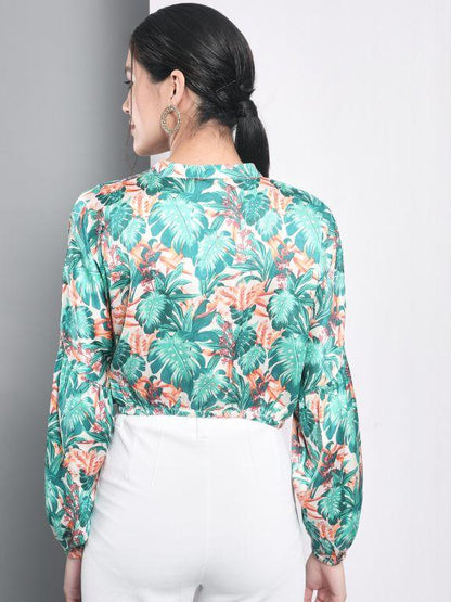Trend Arrest Women's Polyester Tropical Print Balloon Crop Top