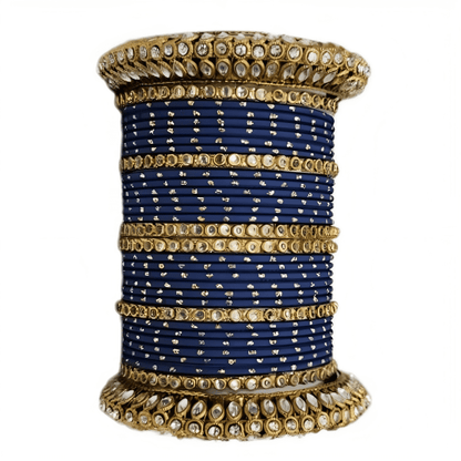 Embrace Elegance Oxidized Gold Metal Kada and Brass Stone Bangles Set for women