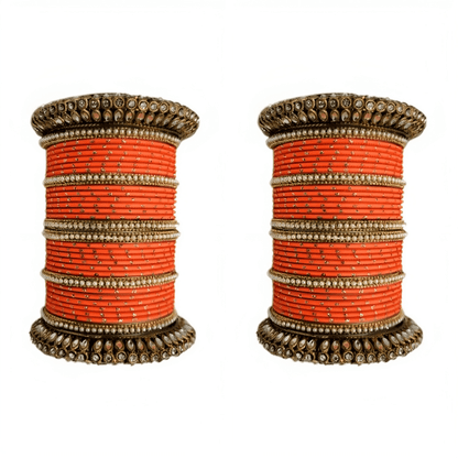 "Glamorous Set of 2 Brass and Metal Bangles with Shimmering Golden Dots – Perfect for Women"