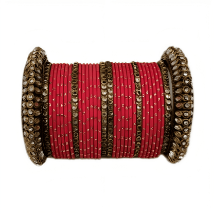 "Radiant Oxidized Gold Metal Kada and Brass Stone Bangles Sets For Women