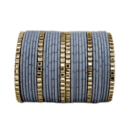 Brass Based Kundan Stone Kada with Golden Dots Texture METAL Bangles sets